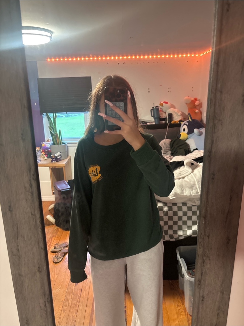 REI Forest Green Crewneck Sweatshirt with Yellow Chest Logo